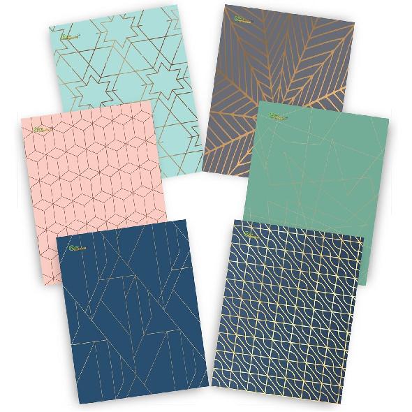New Generation - Gold Marble Geometric - 2 Pocket Letter Size Folders (6 Pack), Assorted Designs, Heavy Duty & Glossy Laminated