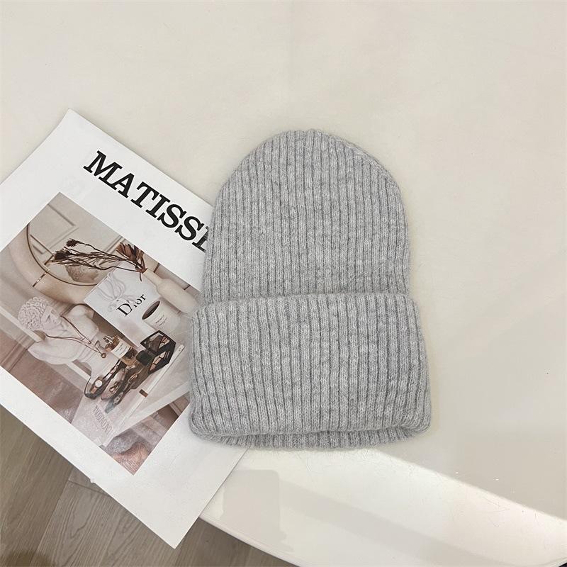Angora Rabbit Hair Curled Brimless Wool Hat Women Autumn and Winter Warm Striped Fashion Knitted Pullover Cold Hat