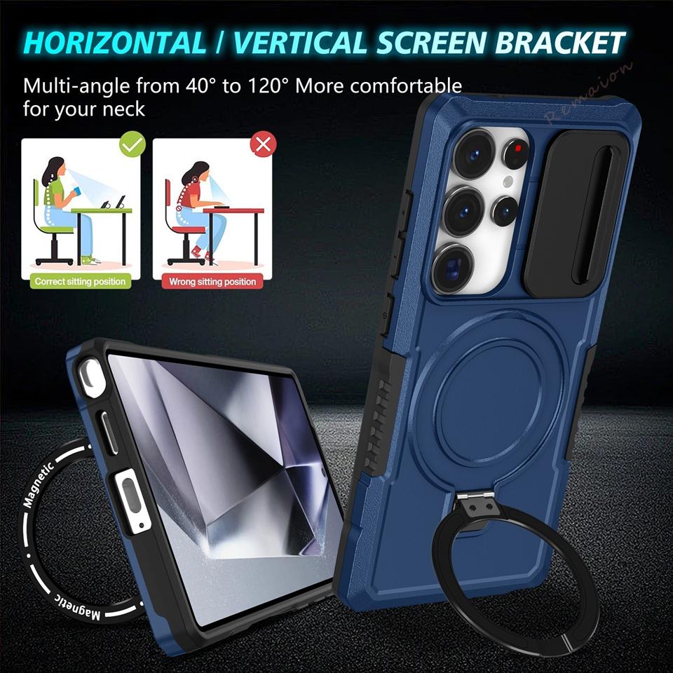 Stand Magnetic Case for Samsung Galaxy S24 S22 S23 S25 S20 S21 S26 FE Ultra Plus S26 Ultra Magsafe Shockproof Protector Cover