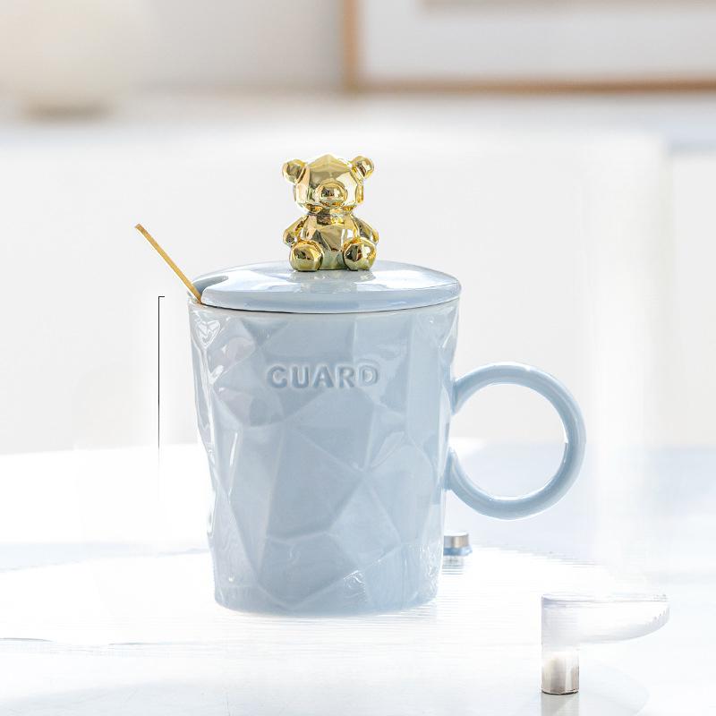Bear Girl Mug Light Luxury Ceramic Cup with Lid Spoon High Looking Couple Coffee Cup Student Water Cup