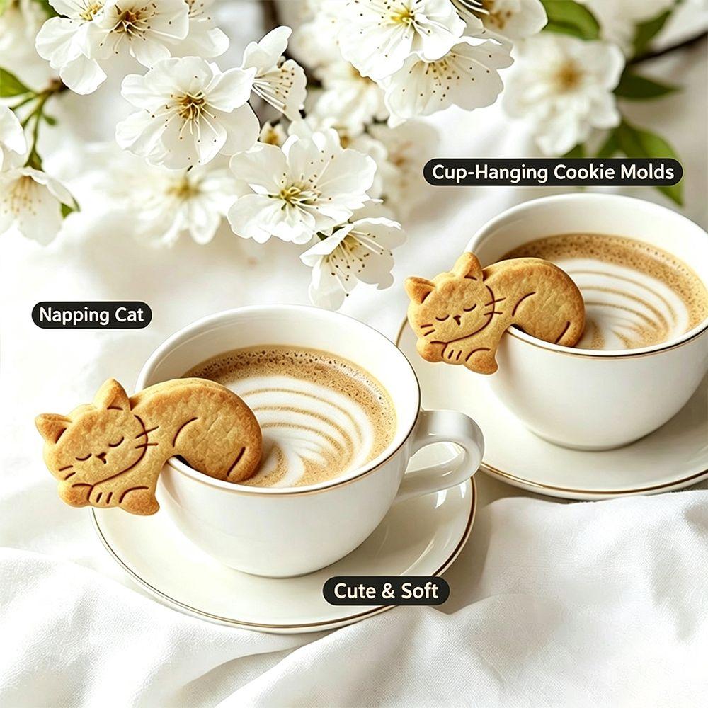 Cartoon Cat Cat Cookie Mold Hanging Cup Cookie Press New Cat Baking Stamp Coffee Cup Decoration