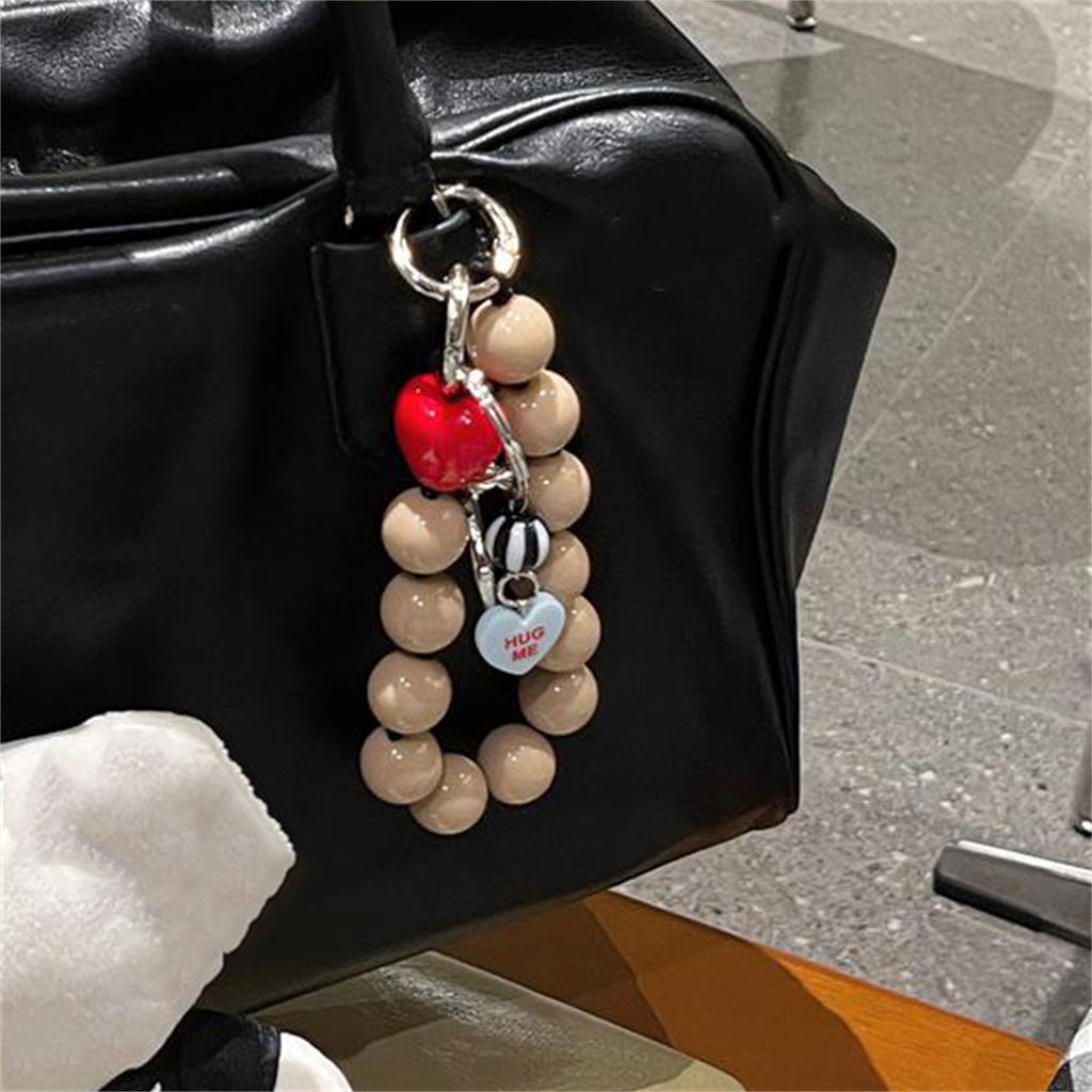 Cute Phone Lanyard Short Style Wrist Strap Love Heart Handmade Beads Bracelet Pendant Lanyard Wide Wrist Strap AntiLoss Lanyard