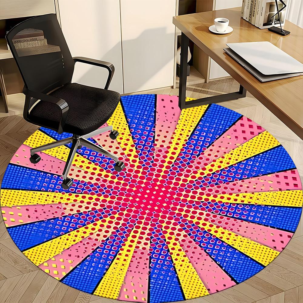 1pc Colorful Wheel Chair Carpet for Office, Round Polyester Mat, Indoor Decor for Office, Easycare Fabric, Washable Non-slip Area Carpet