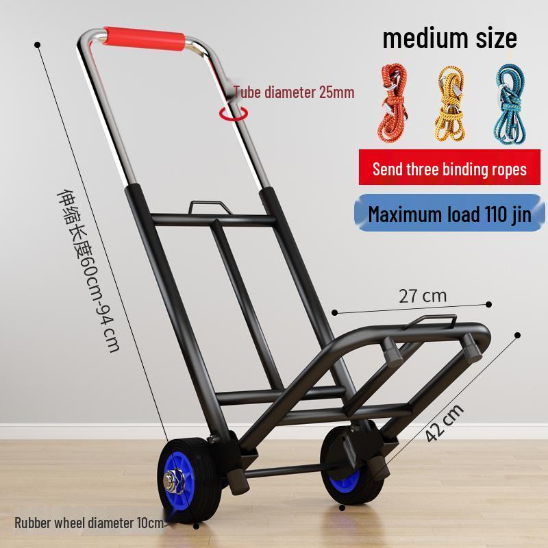 Carrito de Compras Plegable Portátil para Uso Doméstico - Carrito de Equipaje de Acero al Carbono Tirado a Mano para Comestibles