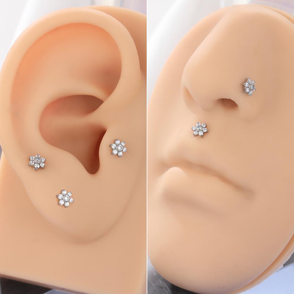 1Pc G23 Titanium Labret Ear Tragus Earring Stud Internally Threaded Zircon Lip Rings Cartilage Helix Piercing Body Jewelry 16G