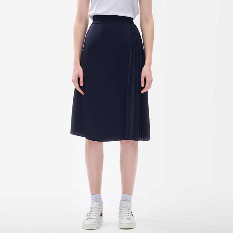 Fila Solid Color Woven Pleated Midi Skirt Women Skirts Legendary-Blue F11W221304FNV