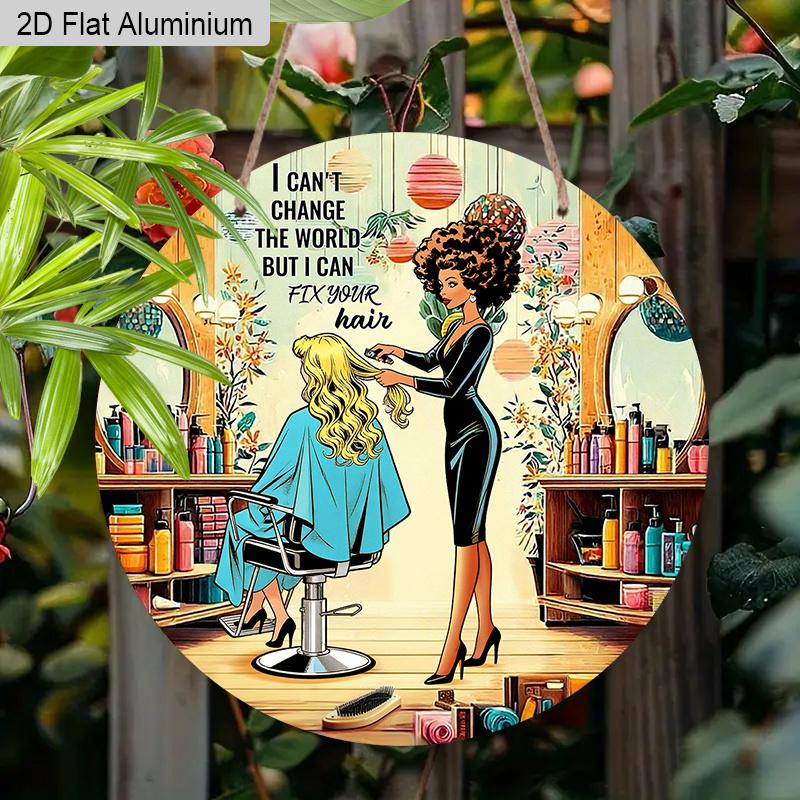 

2D Flat aluminum Wreath Round Metal Sign Hairdresser Poster, Invest in Your Hair Quote, Hair Salon Decor, Hair Salon Suitable for Home and Kitchen 1pc