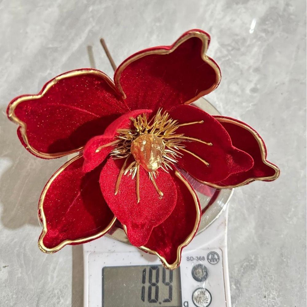 Flannel Fabric Christmas Artificial Flowers Plastic Glitter Xmas Decorative Flowers DIY 18cm Glitter Poinsettia New Year