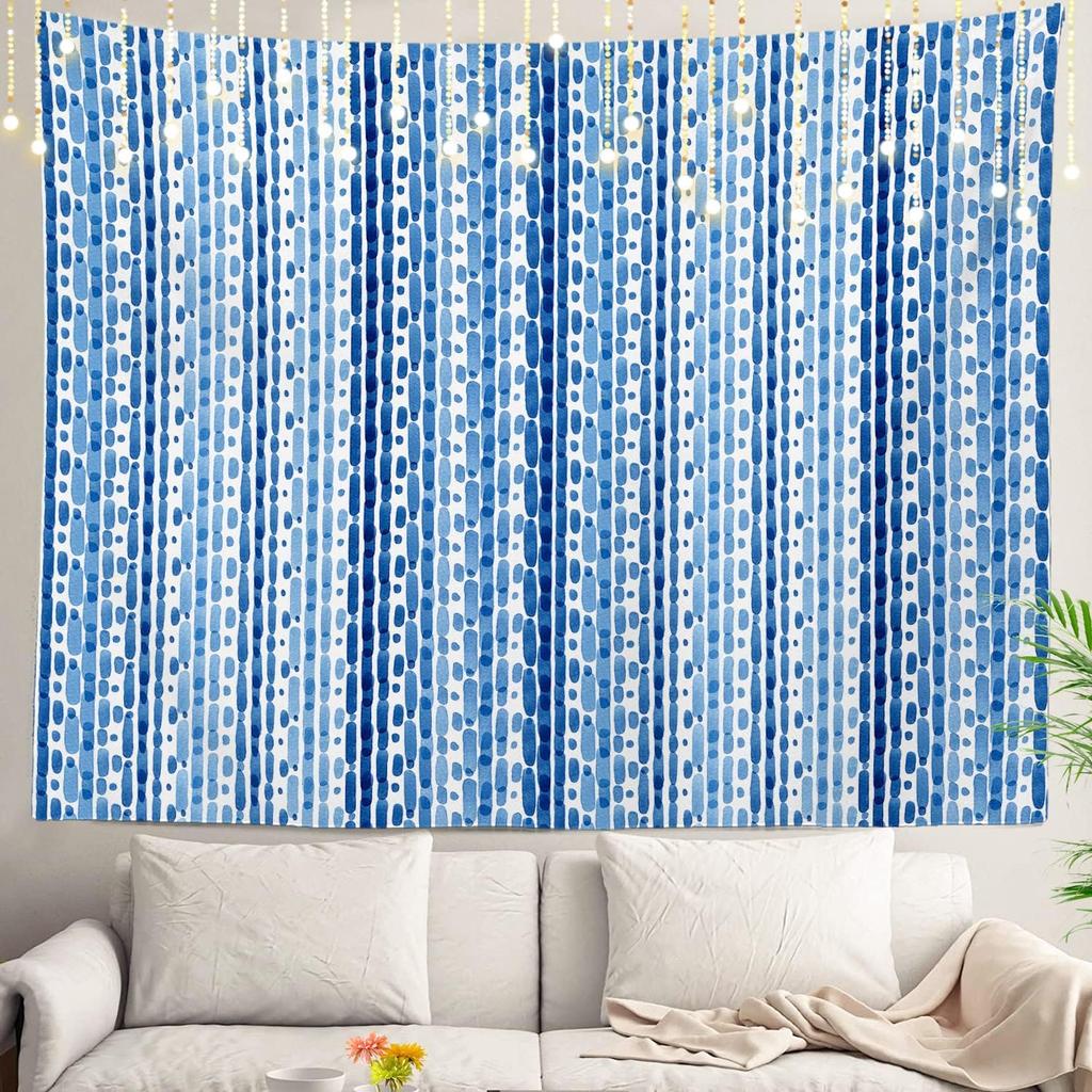 Blue Abstract Stripes Wall Tapestry,Modern Wall Hanging Large Tapestry Decoration Polyester Fiber White Hem Around for Dorm Room