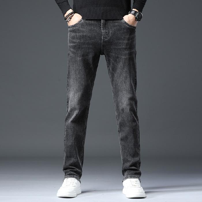2024 Podzimní A Zimní Nové Teplé A Plyšové Silné Rovné Nohy Elastické Džíny Pro Mužskou Mládež Rovné Nohy Pánské Džíny Trend