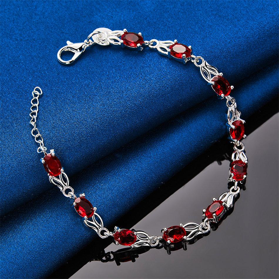925 sterling silver 8-inch exquisite red zircon bracelet, fashionable women's party wedding gift jewelry accessories