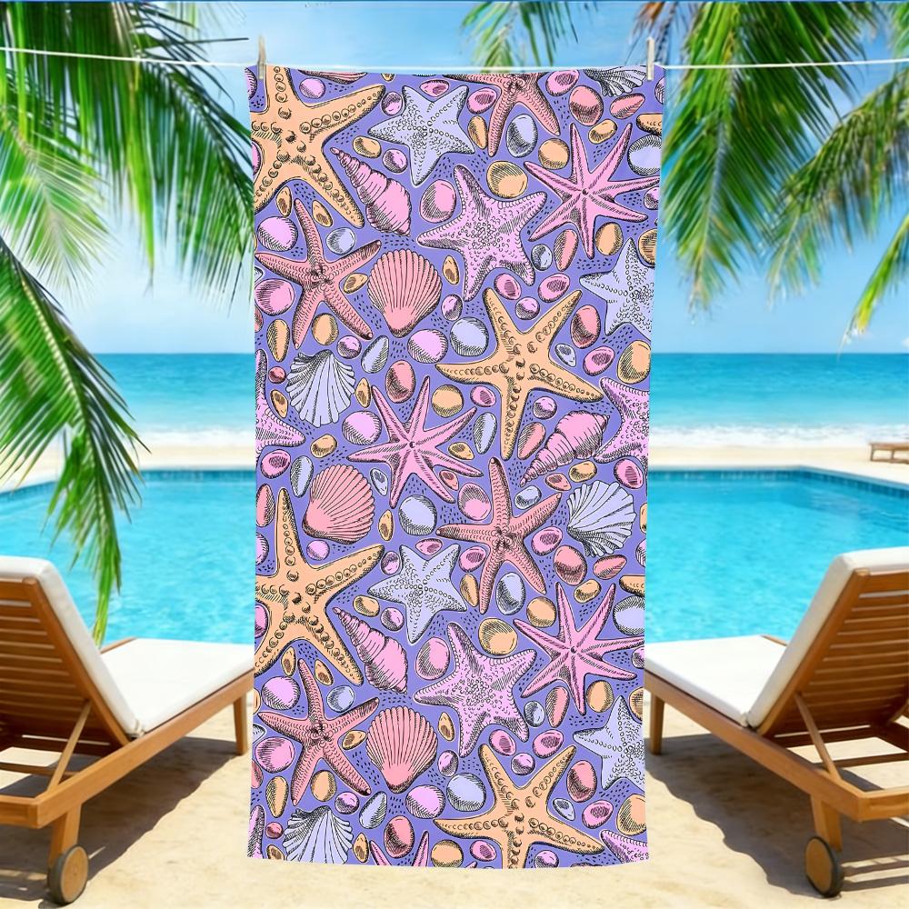 

Vintage Starfish & Seashell Beach Towel – Oversized Quick Dry Sand Free with Purple & Pink Print W40*H60(CM)
