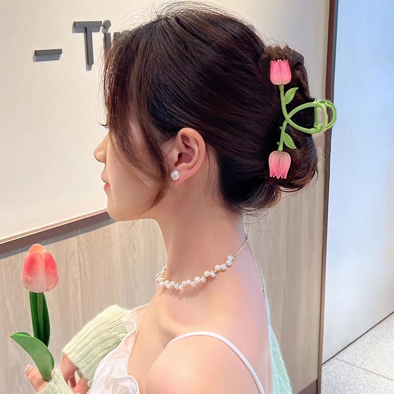 1pc Large tulip clip, Korean flower fashion hair clip, pan head fashion shark clip, summer hair clip
