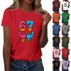 Women's Fashionable Casual Short Sleeved Printed T-Shirt Round Neck Top