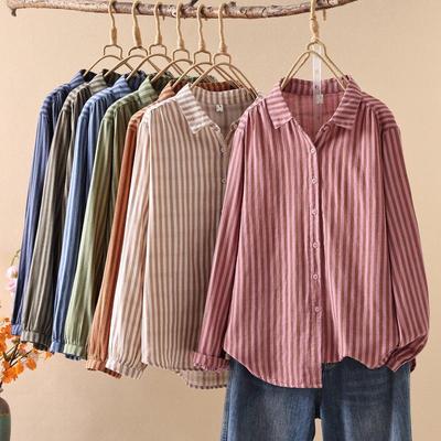Artistic Yarn-Dyed Stripe Women's Long-Sleeve Shirt Cardigan - Spring 2026
