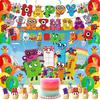 Decorazioni Festa di Compleanno Banner con Blocchi Numerici Animati per Educazione della Prima Infanzia, Cartoncini Appesi a Spirale, Palloncini, Topper per Torta, Set di Articoli per Feste