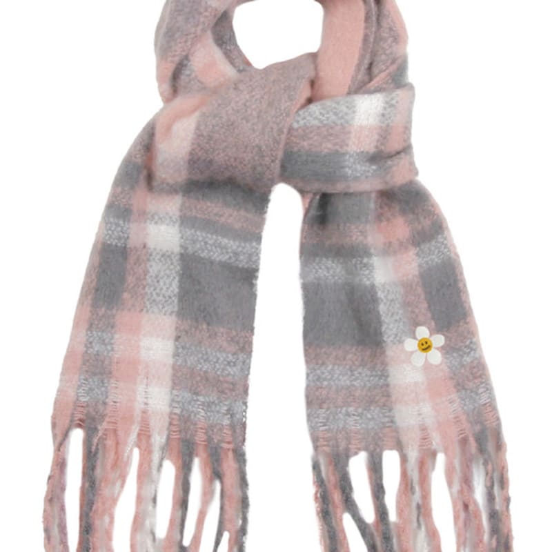 

GRAVER [UNISEX] Flower Dot Embroidered Bold Check Muffler_Pink PINK