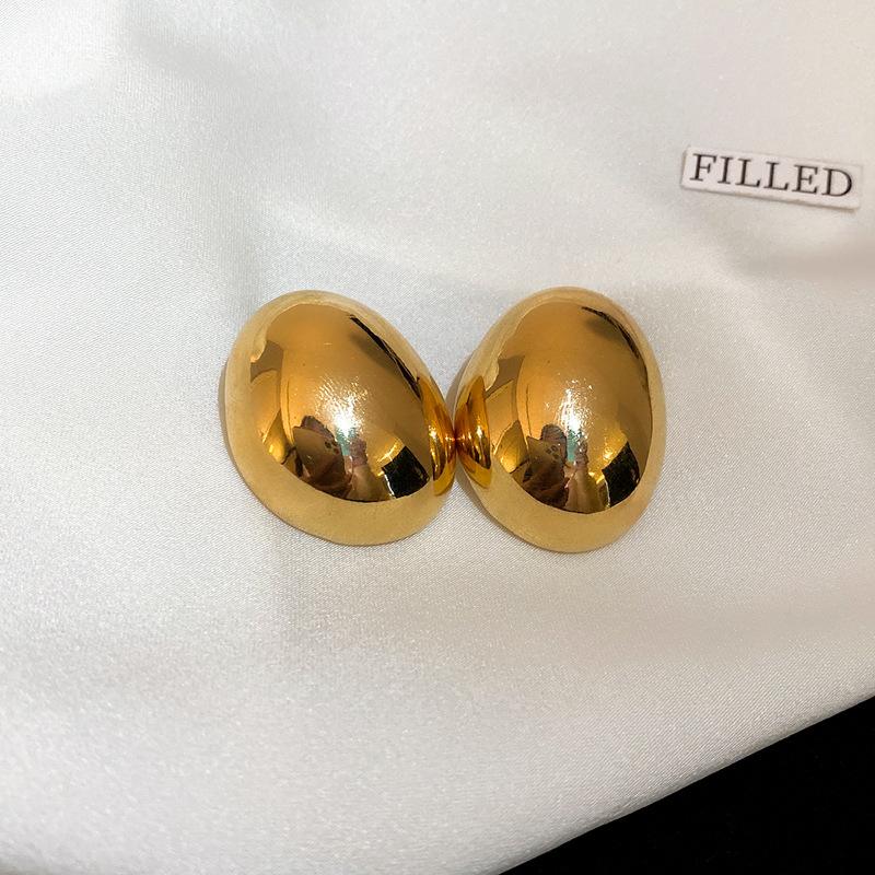 Real gold electroplated silver needle irregular oval earrings niche simple new stud earrings personalized metal wind earrings