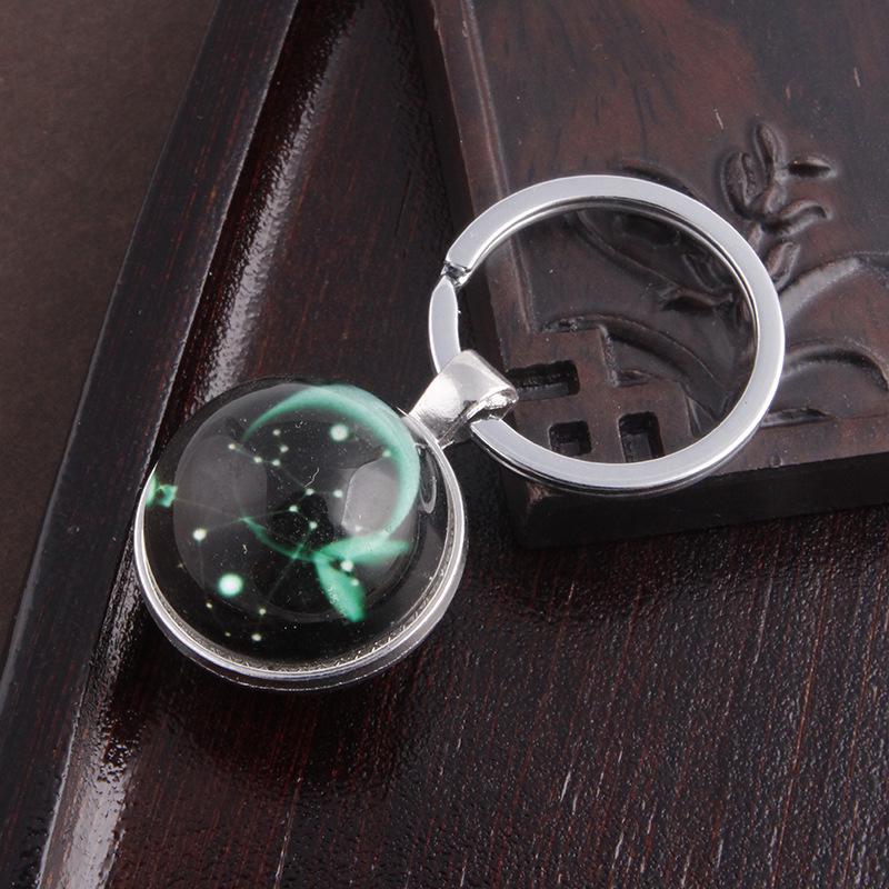Luminous Scorpio Virgo Crystal Keychain: Double-Sided Glass Pendant Metal Keyring