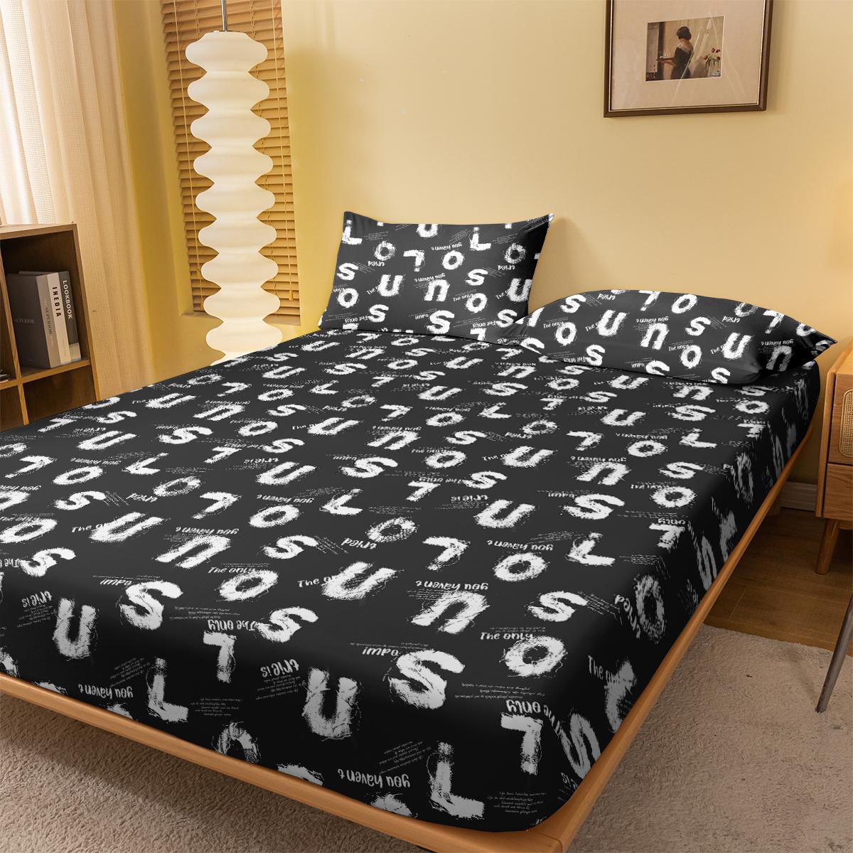 

1 Simple Modern Letter Geometry Printed Matte Fitted Sheet, Bedroom Printed Bed Cover, Bedding (Исключая наволочки) 71x132cm