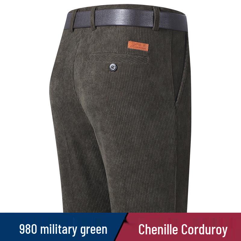 

Мужские осенне-зимние вельветовые шениловые брюки - высокая посадка, прямой крой, свободная посадка для среднего и пожилого возраста 38