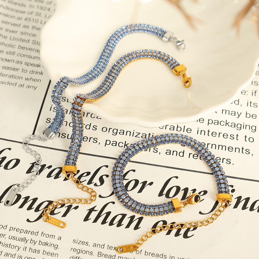 ins simple design bracelet row diamond titanium steel plated 18K gold inlaid boutique natural stone jewelry