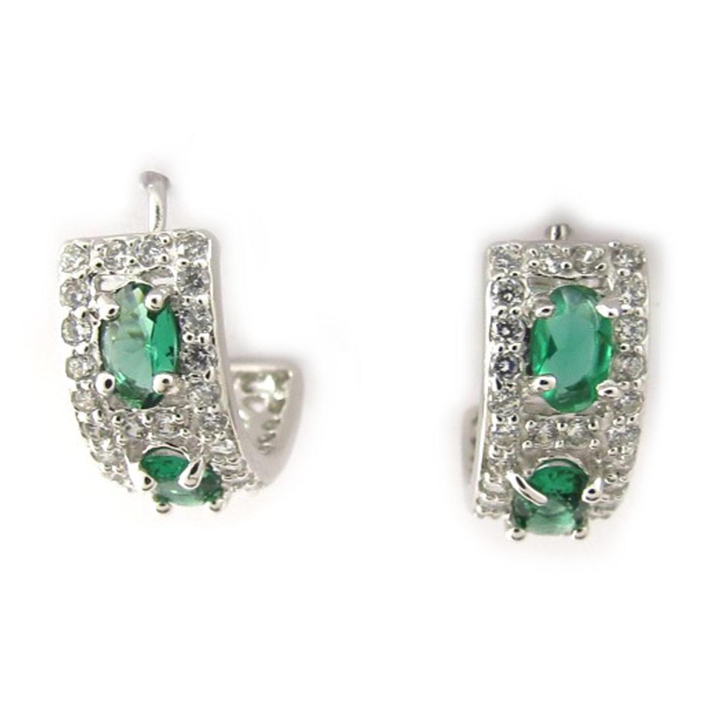 Les Trésors De Lily [K6682] - Demi créoles Argent 'Celestina' vert blanc argenté (rhodié) - 15x6 mm