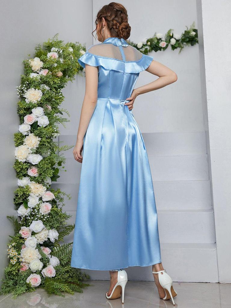 2025 Elegant European/American Women's Mesh Patchwork Sleeveless Dress - Spring/Summer Fashion