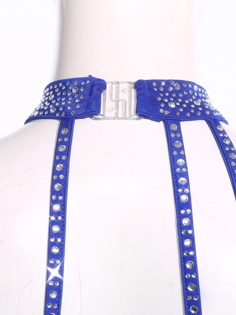 Women's Latin Dance Costume S-XXL: Asymmetrical Halter Top with Single Sleeve & Stappy Back + Rhinestone Mesh Hem Shorts