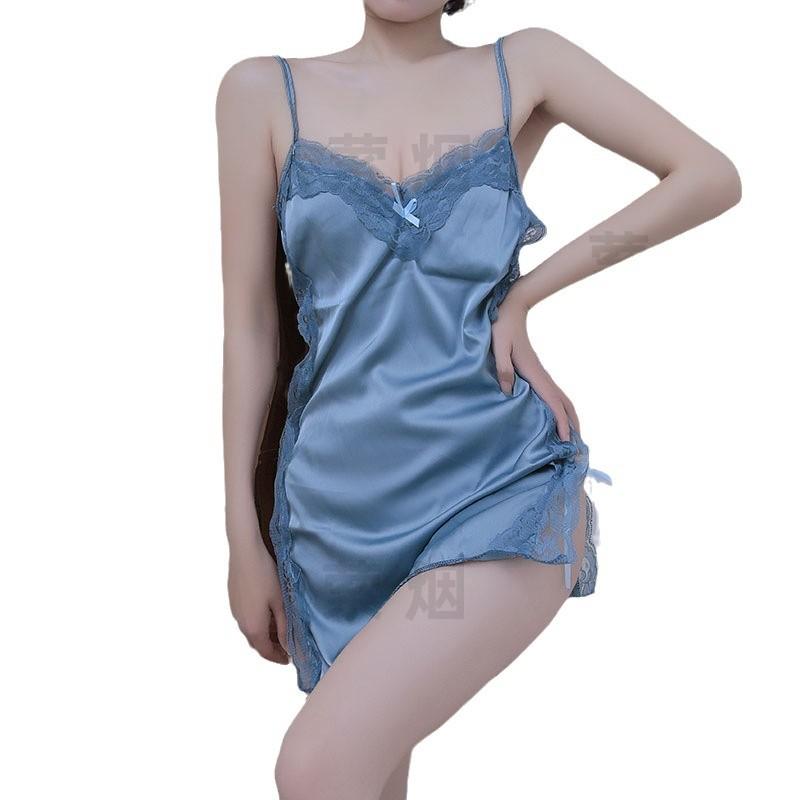 Sex underwear bed sexy temptation suspender skirt side strap satin hollow small chest nightdress