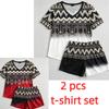 Summer Geometric Wavy Lines Pattern Printed V- Neck Short Sleeved T-Shirt And Shorts Set Women's and Men's T-shirt Shorts Set