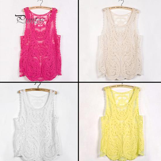 Sexy Lace Tank Top with Floral Embroidery and Crochet Design for Casual Summer Wear
