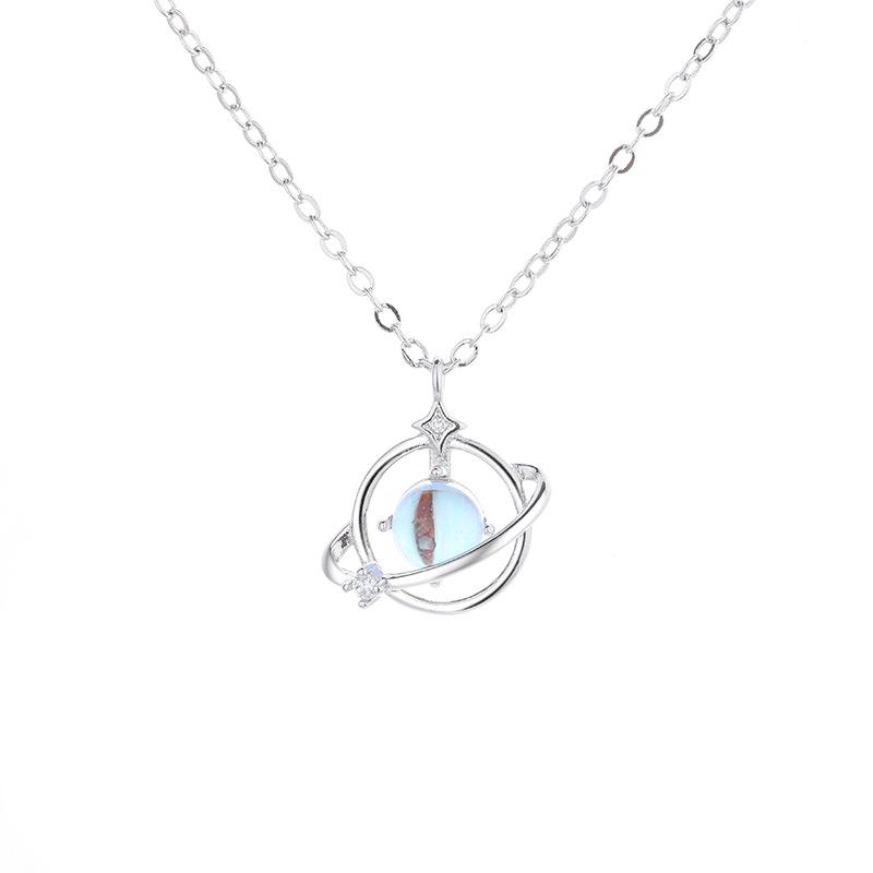 

Ожерелье Планета Лунный камень с бриллиантовой подвеской - Роскошная корейская цепочка для ключицы для женщин Copper (Platinum)