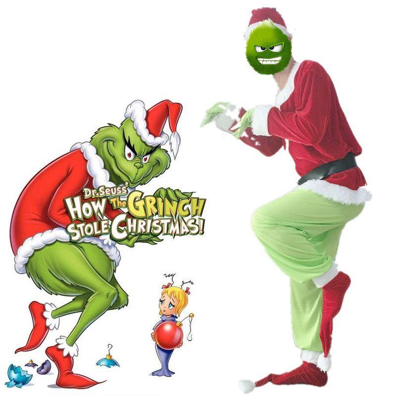 Auffälliges Grinch Cosplay Kostümset für Halloween-Maskeraden