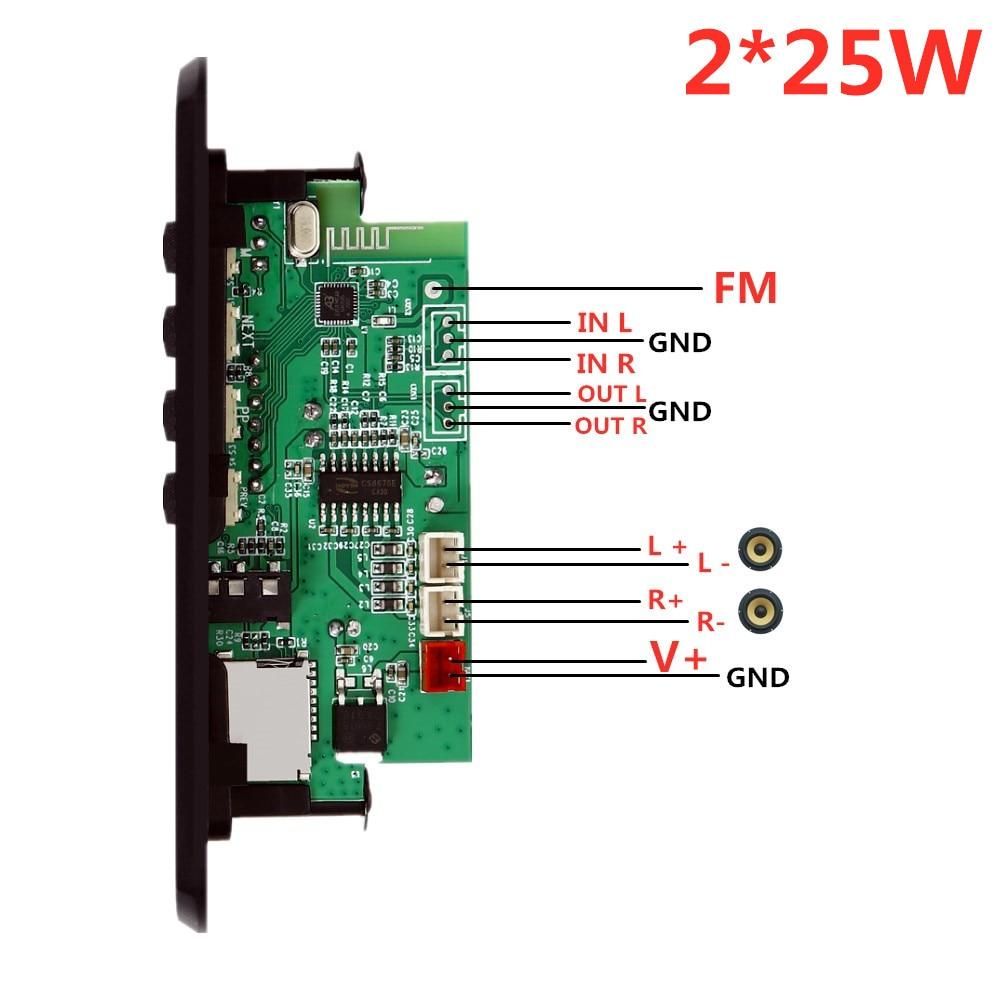 2*25W  MP3 Player Decoder Board 12V Bluetooth 5.0 50W Amplifier Car FM Radio Module Support TF