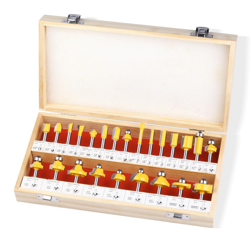 24-Piece Woodworking Milling Cutter 1/4 Handle Trimming Machine Engraving Machine Cutter Head Woodworking Tools Rounded Corner Slotting Trimming