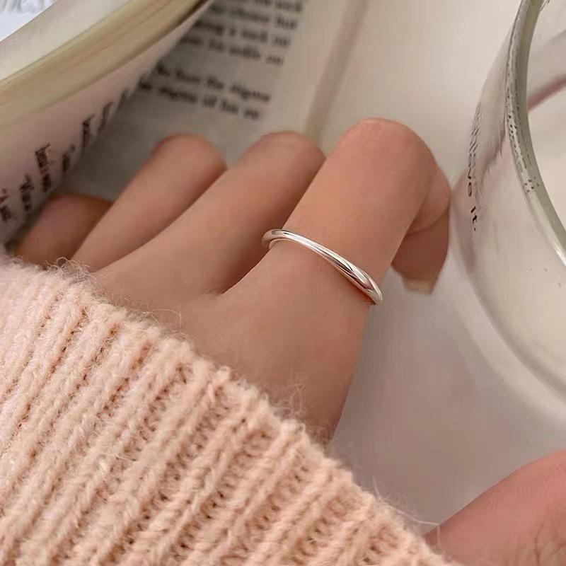 925 Sterling Silver Plated Mobius Open Ring - Pinky/Index Finger, Minimalist Luxury Plain Band