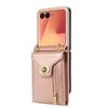 For Samsung Galaxy Z Flip7 5G Case Zipper Wallet Design PU PC Phone Cover with Long Strap