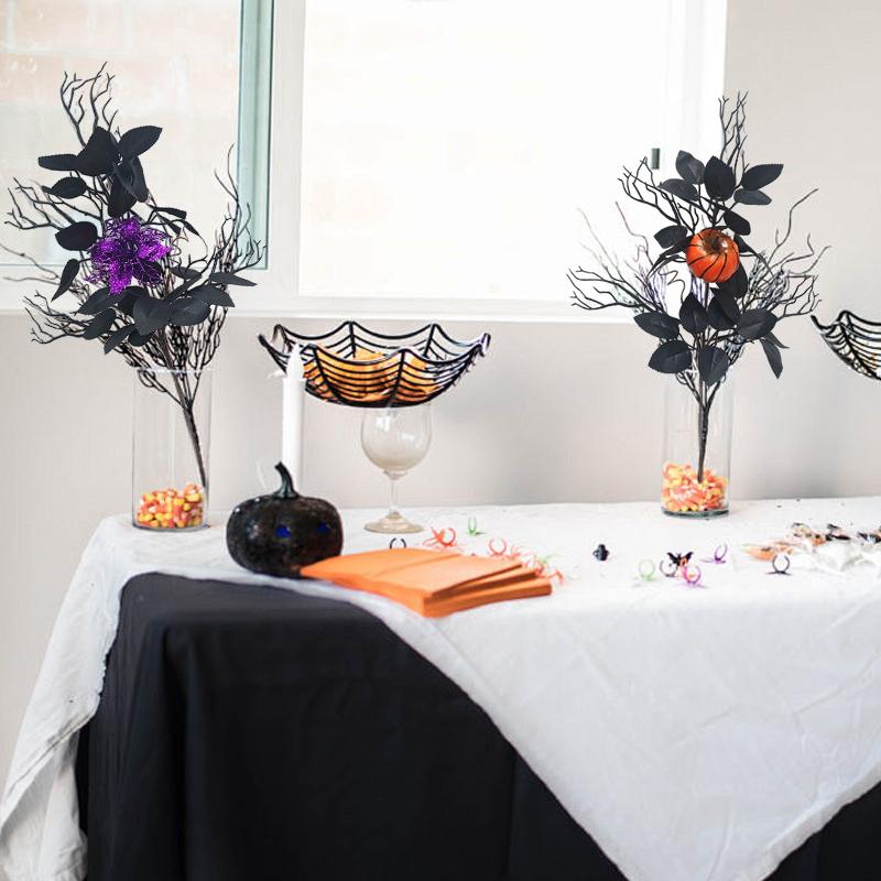Halloween Black Leaves Ornament Artificial Tree Branches Decorative Plastics Arrange Props Bouquet Desktop Table 3 Styles