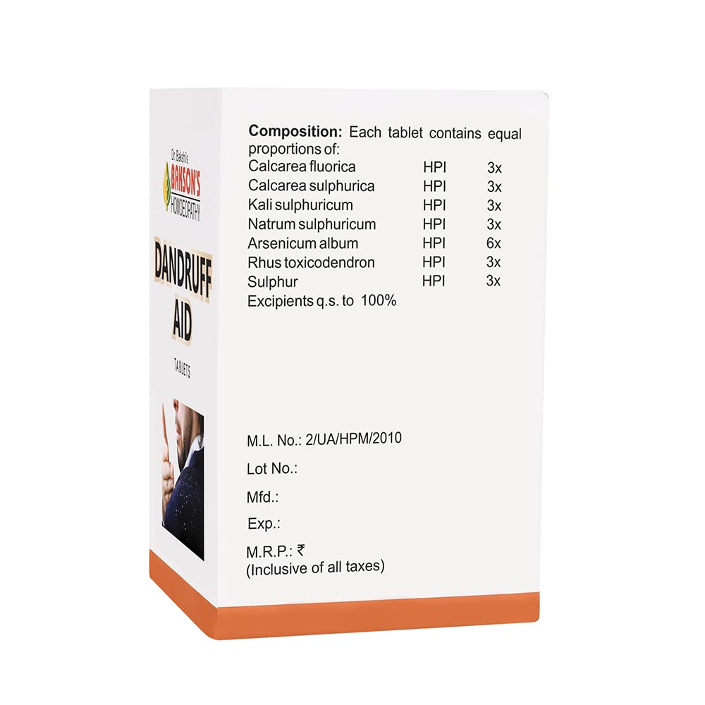 Dr Bakshis Baksons Dandruff Aid Homeopathic Tablets Scalp Flake Care Dry Itchy Skin Balance Support 75 Tablets