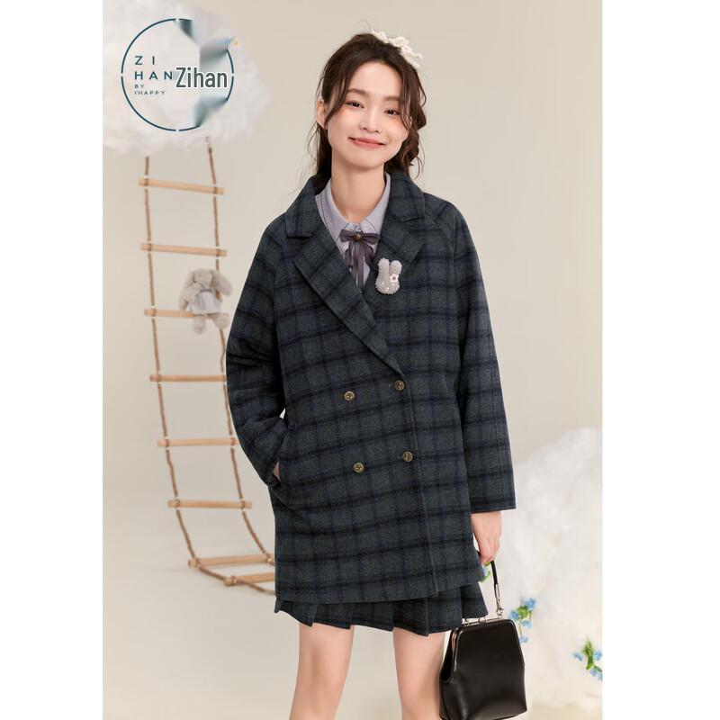 

ZIHAN Women s 2024 Winter Long Plaid Tweed Coat