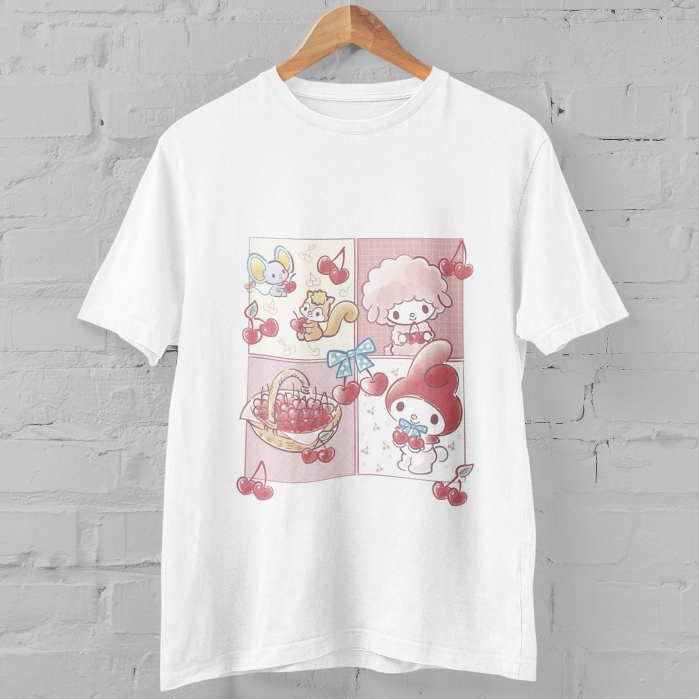 Sanrio My Melody Pink My Sweet Piano Cherry White Cute Graphic Kawaii T-Shirt L