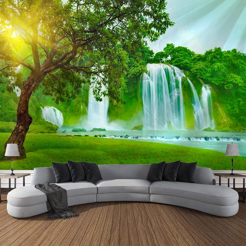 Forest Waterfall River Stream Sunshine Wall Tapestry Art Decoration Home Bedroom Living Room Decoration
