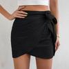 2025 Women's European & American Irregular High Waist Midi Skirt - Solid Color Beach Vacation Short Skirt.