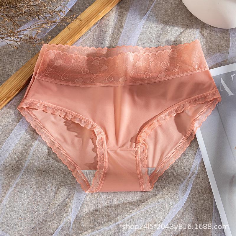 Japanese Style Mid-Waist Ice Silk Lace-Edge Women's Underwear - Antibacterial Cotton Crotch, Comfortable, Breathable, Thin Briefs