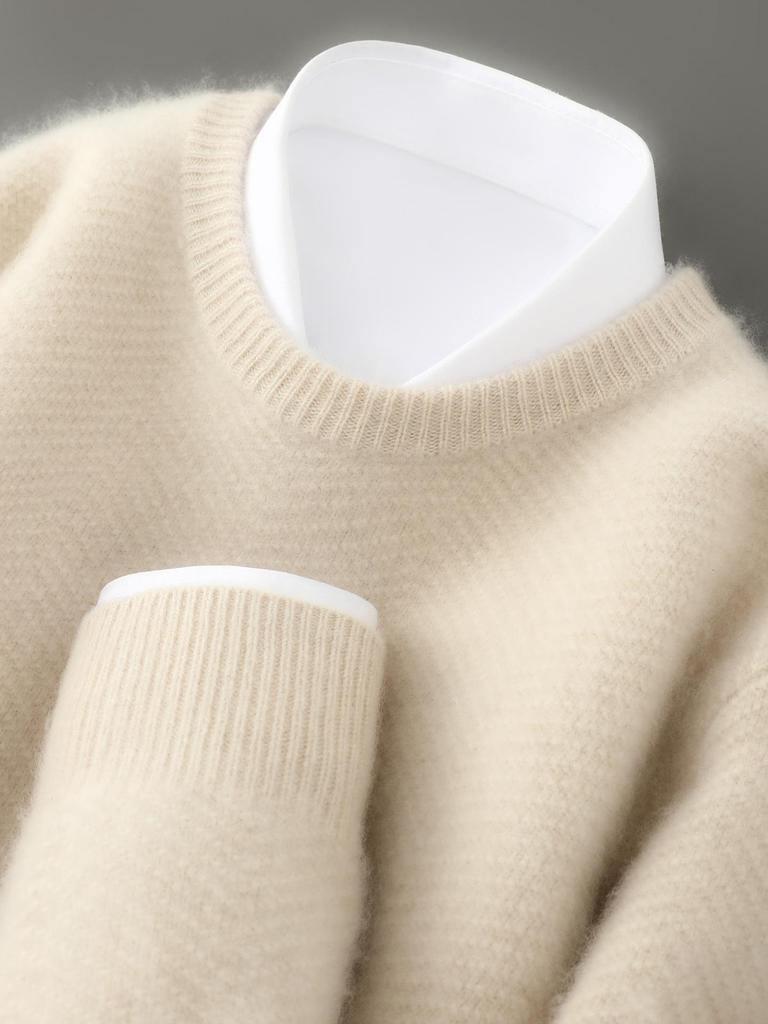 Men's 100% Wool Thick Round Neck Casual Sweater - Autumn/Winter Pullover