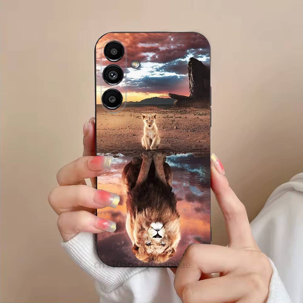 Lion Pattern Phone Case For Samsung S25,24,23,22,21,S20,Ultra,Plus,FE Black Soft Cover