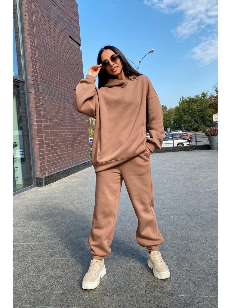 2024 Trendy Solid Color Hooded Sweatshirt & Casual Two-Piece Set for Autumn/Winter