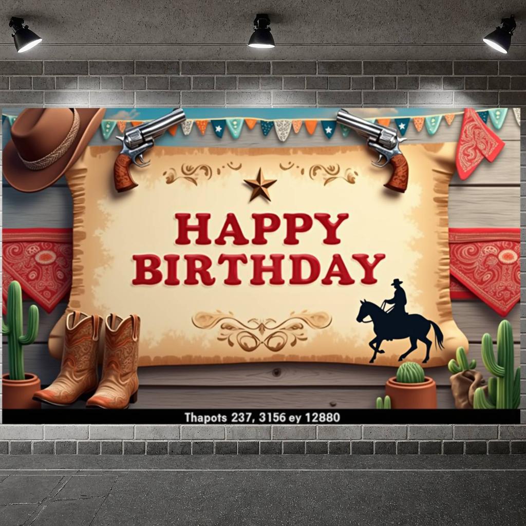 Rodeo Birthday Banner Cowboy Riding  Rodeo Party Display Wild West Birthday Banner Gold Star Embellishment