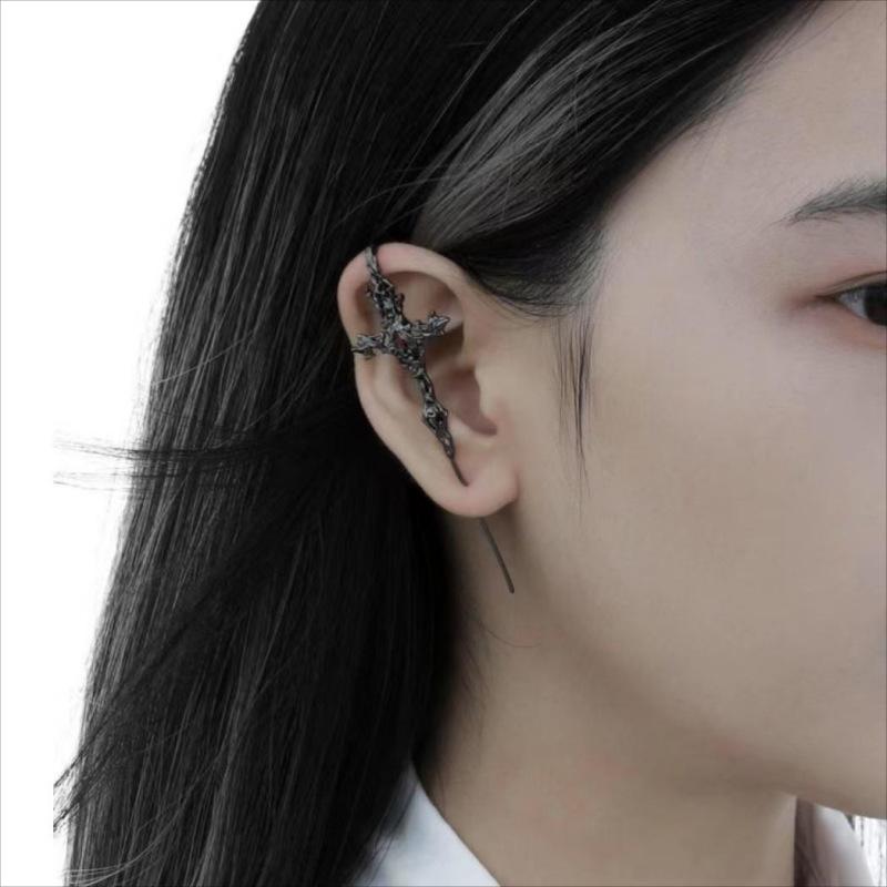 1Pc Gothic Dark Irregular Black Bird Cross Rose Pendant Earring Elegant Dangle Stud Earrings Women'S Halloween Jewelry